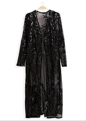 Black sequin kimono duster holiday boho christmas rocker country stage wear 