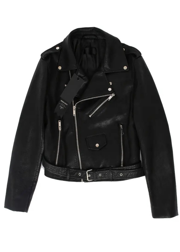 black moto vegan leather jacket womens festival outerwear concert rockstar rocker 