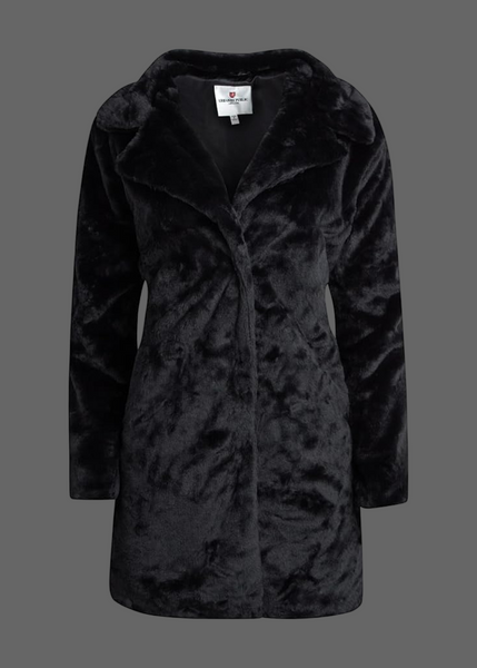 Black coat plush shaggy boho concert wear winter festival rockstar wife 