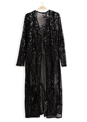 Black sequin kimono duster holiday boho christmas rocker country stage wear 