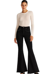 black studded flare pants bell bottoms rocker rockstar wife festival boho stage wear clothing womens musician
