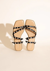 black studded sandals slides beach pool sand summer vacation edgy goth rocker 