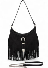 black fringe western buckle bag country festival wear outfit womens suede 