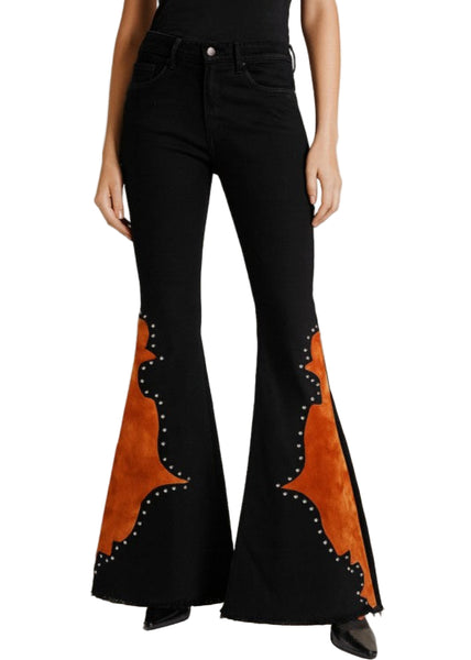 black western flare pants boho womens studded concert country 