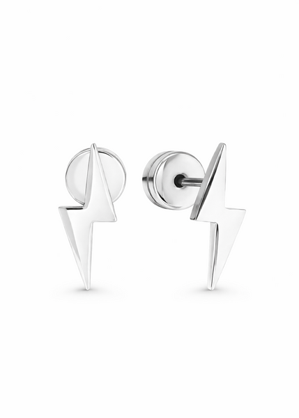 Sterling silver lightning bolt stud earrings inspired by Ziggy Stardust glam rocker