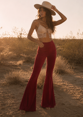 High waisted burgundy flare pants concert festival outfit women