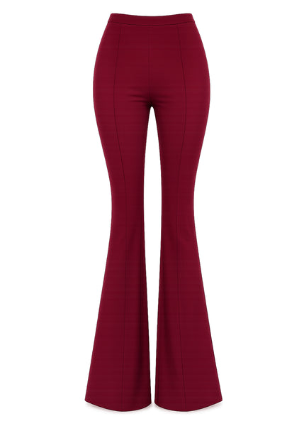 Burgundy bell bottom pants high waisted 70s flare - front view