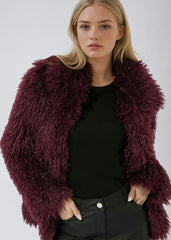 Burgundy Faux Fur Shaggy Jacket