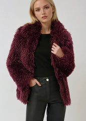 Burgundy Faux Fur Shaggy Jacket