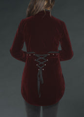 Red Velvet Steampunk Tailed Jacket Gothic Coat