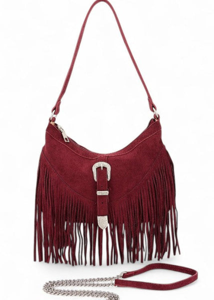burgundy fringe western buckle bag country festival wear outfit womens suede 