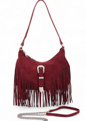 burgundy fringe western buckle bag country festival wear outfit womens suede 