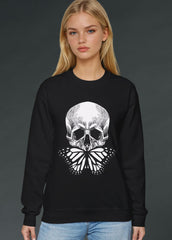 Butterfly skull gothic sweater for women, dark aesthetic sweatshirt with skull butterfly design