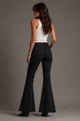  LA-made black stretch denim flare jeans with rock-n-roll stud detailing – Pretty Attitude