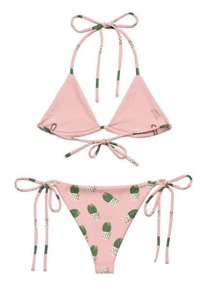 Retro cactus print bikini set for women with adjustable string ties colorful desert cactus pattern and flattering beachwear fit