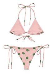 Retro cactus print bikini set for women with adjustable string ties colorful desert cactus pattern and flattering beachwear fit