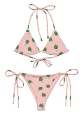 Cactus print string bikini for women featuring retro desert inspired swimwear with adjustable triangle top and tie side bottoms