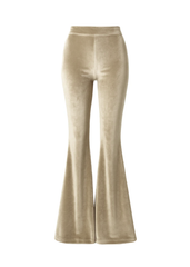 Champagne taupe velvet bell bottom pants for women with high waist and dramatic flare leg in boho western festival style