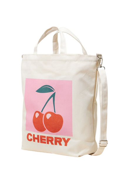 Vintage-inspired cherry print shoulder bag made from cotton and polyester blend