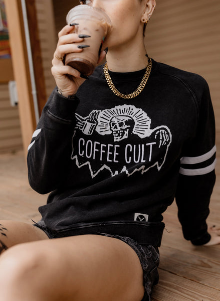 coffee cult sweater sweatshirt black skull goth pyknic womens 