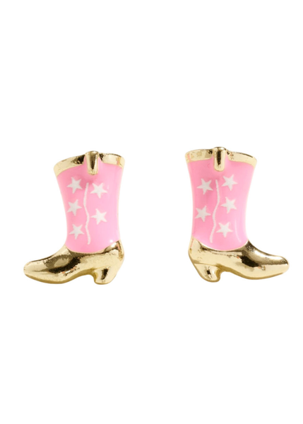 Pink cowboy boot earrings with gold trim festival outfit accessories country music 