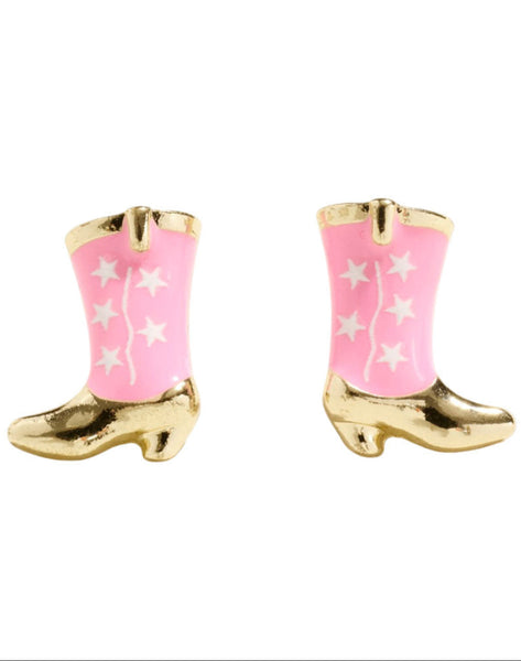 Pink cowboy boot earrings with gold trim festival outfit accessories country music 