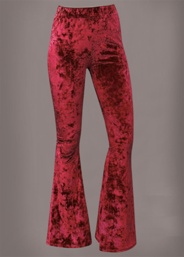 Burgundy Ice Velvet Bell Bottoms | Red Velvet Flare Pants Burgundy / L Burgundy Ice Velvet Bell Bottoms | Red Velvet Flare Pants Burgundy / L