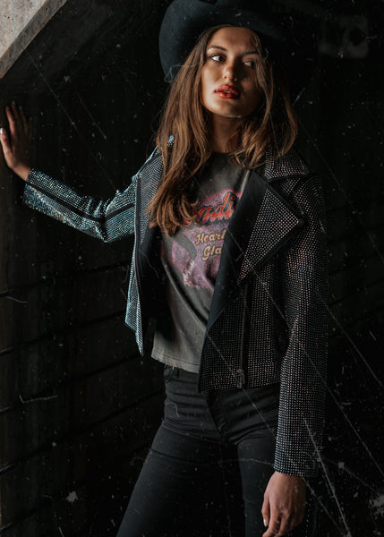 crystal studded moto jacket