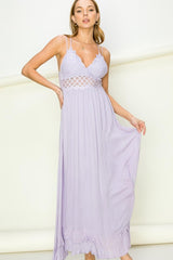 purple lilac lace maxi dress flowy boho festival cami bustier wedding guest strappy 