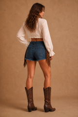 Western Cowgirl Fringe Denim Shorts
