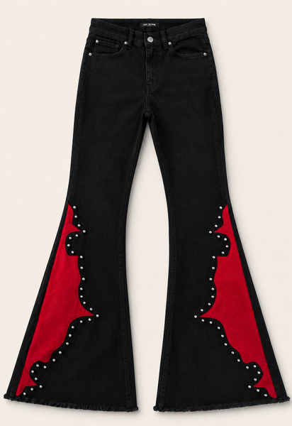Hendrix Rouge Flare Bell Bottom Jeans – Studded Black Denim