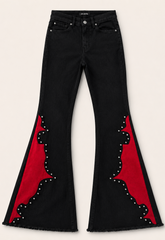 Hendrix Rouge Flare Bell Bottom Jeans – Studded Black Denim