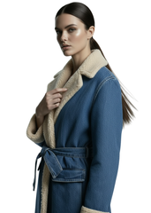 Rock-n-roll boho denim coat with fur trim — women's fall outerwear
