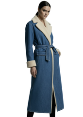 Women's mid-length denim faux fur jacket front view — Pretty Attitude
