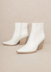 Side view of Sonia western ankle boots showing zipper closure and 3.5 inch heel"