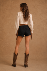 Black Fringe Denim Shorts | Western Cutoffs
