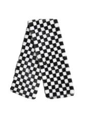 Black and white checkered faux fur pull through scarf, soft plush winter neck wrap