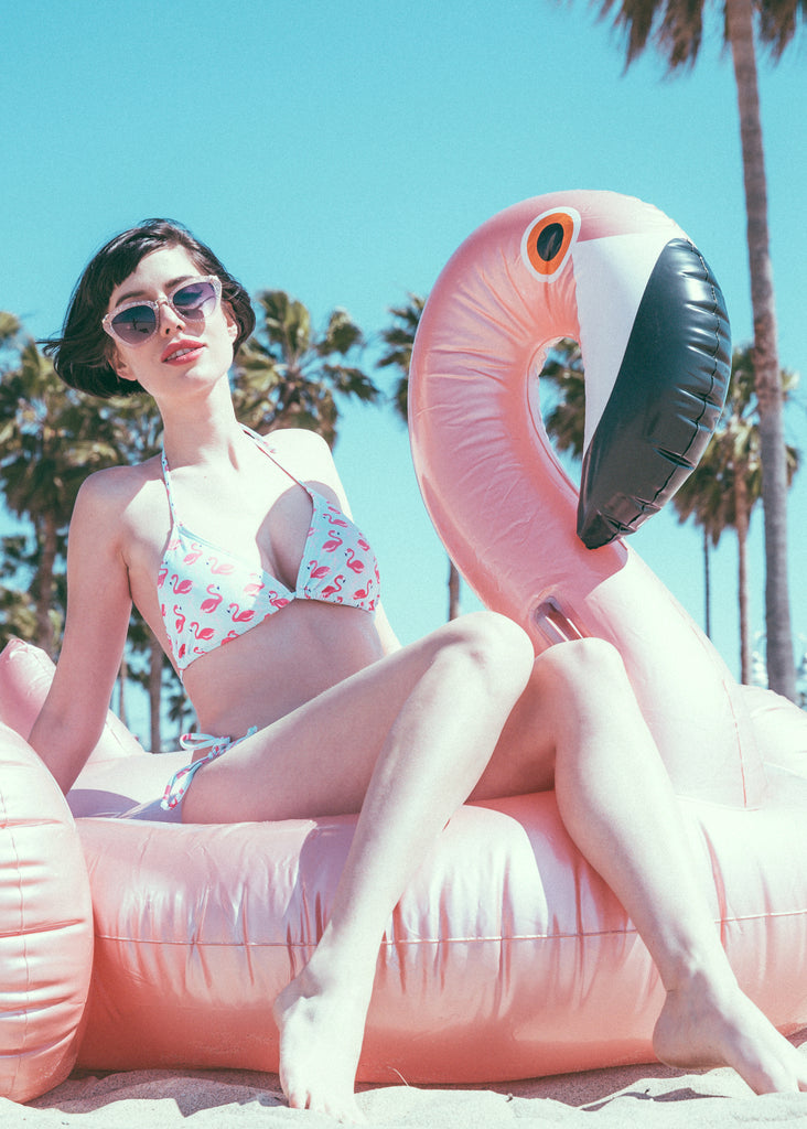 coconut palm and flamingo print bikini Flamingo Print String Bikini – Retro Tropical Two-Piece Swimwear