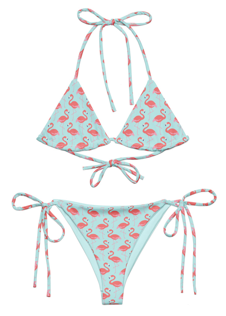 coconut palm and flamingo print bikini Flamingo Print String Bikini – Retro Tropical Two-Piece Swimwear