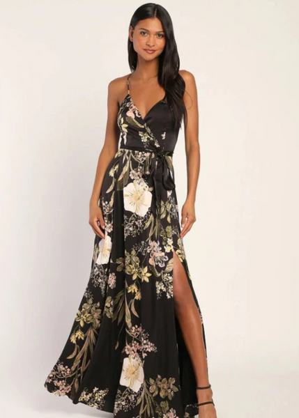 dark floral black maxi dress cami festival coachella summer vacation 