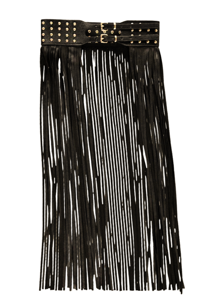 Black Studded Fringe Belt Women Vegan Leather Festival concert outfit bohemian wedding guest