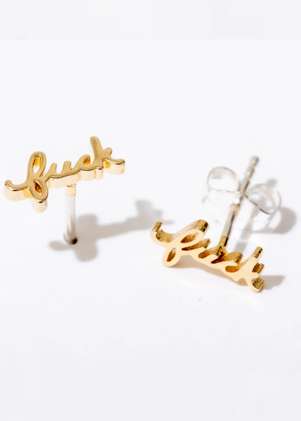 Gold  Fuck earrings rockstar wife festival concert accessories 
