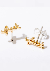 Gold  Fuck earrings rockstar wife festival concert accessories 