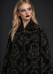 Victorian-inspired black brocade cloak for gothic fashion