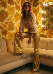 Gold Metallic Faux Leather Bell Bottoms | Flare Pants