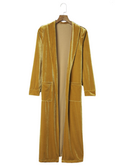yellow gold velvet kimono boho long pockets longsleeve festival concert outfit country music 