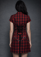 Gothic Punk Mini Dress in Red Plaid with Front Zipper and Eyelet Detail | Pretty Attitude
