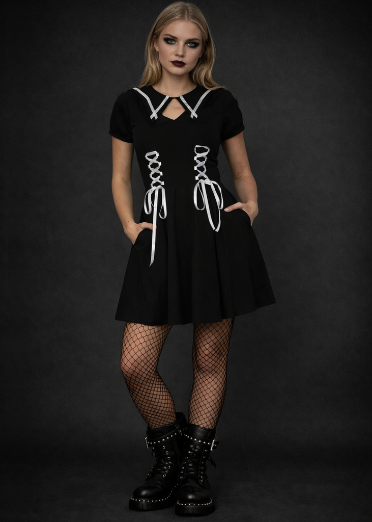 Gothic Corset Lace Mini Dress| Alternative Goth Skater Dress for Women | Pretty Attitude Gothic Corset Lace Mini Dress| Alternative Goth Skater Dress for Women | Pretty Attitude