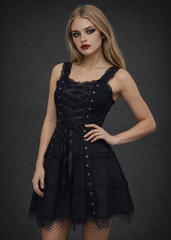 Gothic Corset Dress - Black Lace Mini Dress