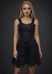 Gothic Corset Dress - Black Lace Mini Dress
